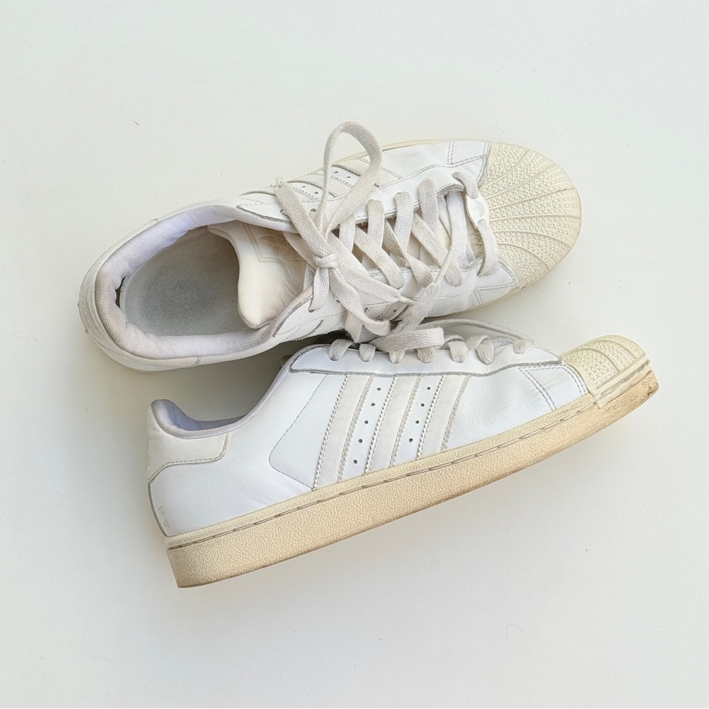 adidas White Leather Shell Toe Sneakers with Cream Soles